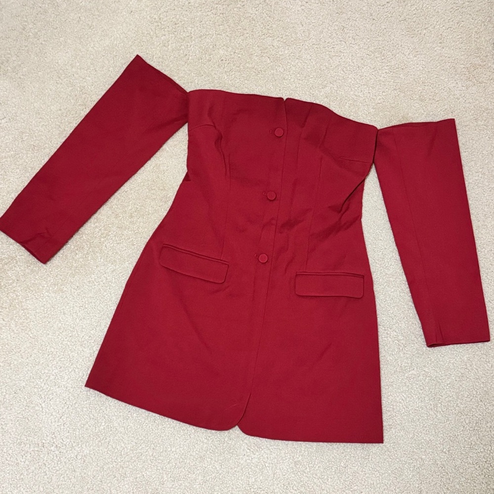 Abercrombie & Fitch Red Off-Shoulder Midi Dress